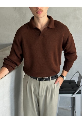 Erkek Polo Yaka Örme Oversize Kazak 001