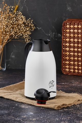 1,3 Litre Cam Hazneli Plastik Termos-beyaz