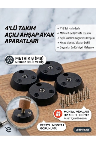 Ahşap Ayak Aparatı Açılı 4'lü Set Vida Hediyeli Masa Sandalye Puf Zigon Sehpa Ayakları Bağlantı Aparatı M8 Gri - Siyah Ahşap Ayak Aparatı Açılı 4'lü Set Vida Hediyeli Masa Sandalye Puf Zigon Sehpa Ayakları Bağlantı Aparatı M8 Gri - Siyah