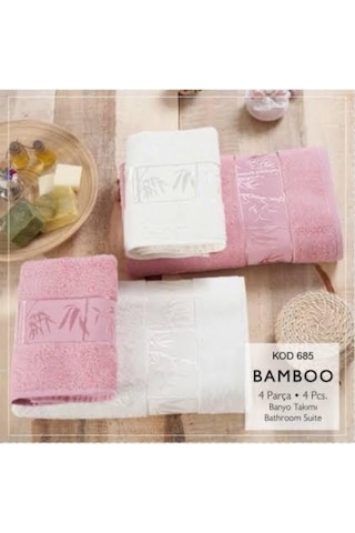 Romans Bambu 4Lü Banyo Havlu Takımı Pembe/Krem