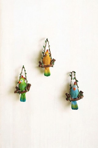 3 Adet Dekoratif Duvar Ve Bahçe Süsü Papağan Mavi-yeşil-sarı