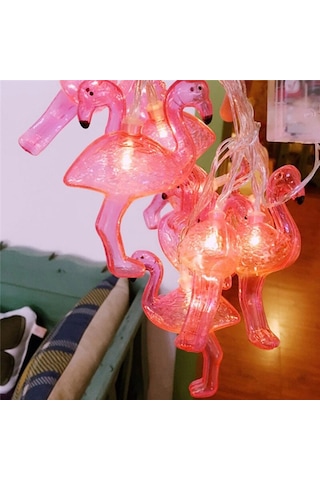Aydınlatma 1 5 Mt 10lu Pil İle Çalışan Led Flamingo Dekor Amaçlı Işık Zinciri .