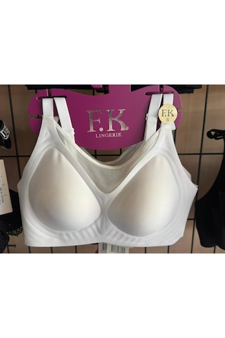 Fk Lingerie Art: 1250 Dikişsiz Lazer Kesim Tül Detaylı Pedli Ve Balensiz Konfor Sütyen BEYAZ