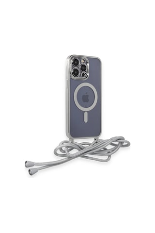 Uray Store Apple iPhone Uyumlu  13 Pro Max Kılıf Divo Lazer Askılı Magsafe Kapak - Gümüş