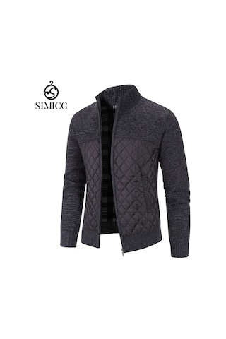 Erkek Kalınlaştırılmış Bol Kesim Hırka Eşkenar Dörtgen Desenli - Siyah Siyah