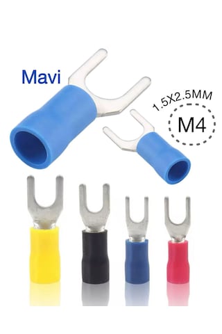 İzoleli Çatal Kablo Pabucu 1.5x2.5mm M4 Mavi 100 Adet