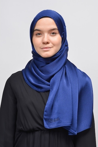 Altobeh Janjan Şık Parlak Saten Dokulu Kadın Tesettür Abiye Şifon Şal - Açık Lacivert
