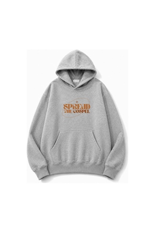 Herkesemoda Spread Yazı Baskılı Kanguru Cepli Oversize Sweatshirt Gri