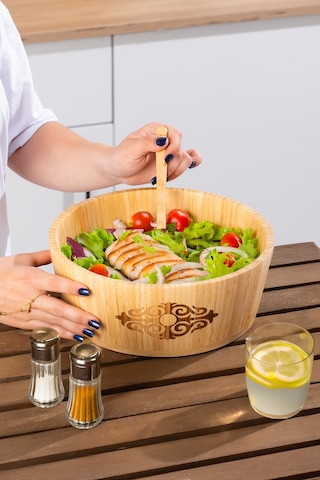 Porsima 2060 Büyük Boy Doğal Bambu Salata Kasesi 26cm Ahşap