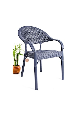 4 Adet Bambu Rattan Kollu Sandalye Koltuk Antrasit Antrasit