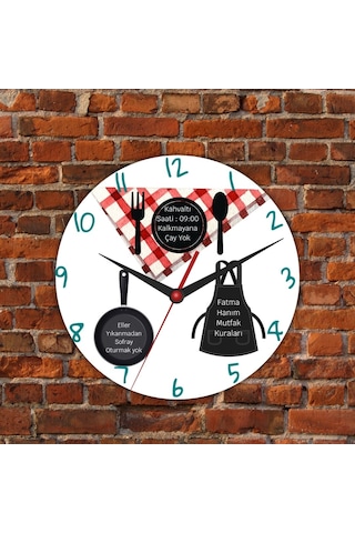 Evimli Fil Temalı İsimli Cam Duvar Saati Çocuklara Özel Tasarım 20x20 Beyaz