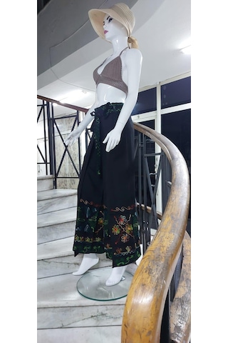 Eren Style Otantik Nakış İşlemeli Harem Şalvar Bulmaca Pantolon 103 Cm -8719 Siyah