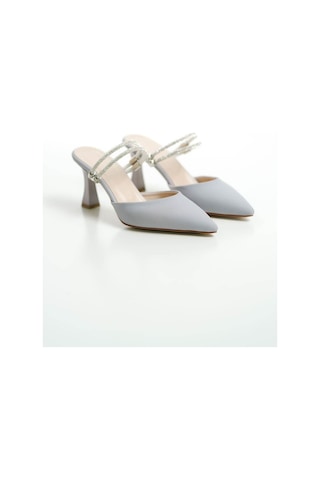 Georgina Kadın Taşlı Gri Saten Topuklu Ayakkabı Muhtelif