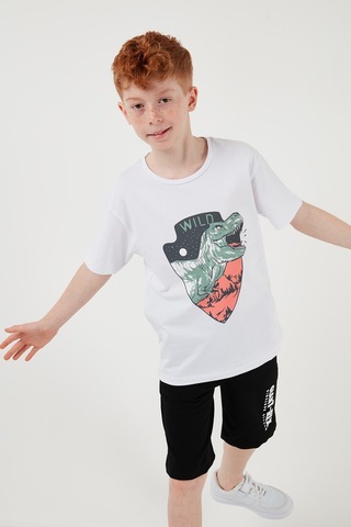 Lela Pamuklu Regular Fit Bisiklet Yaka Şortlu Alt-Üst Erkek Çocuk Takım 6212018 Beyaz