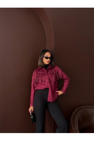 Verymoda Püsküllü Droplı Scuba Süet Gömlek - F2029 Bordo