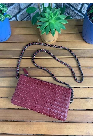 Guard El Örgüsü Küçük Boy Kırmızı Hakiki Deri Kadın Çantası P2271 Kırmızı