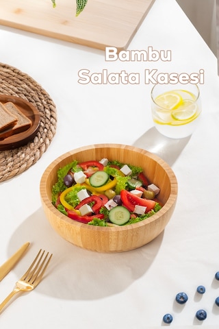 Porsima 2061 Orta Boy Doğal Bambu Salata Kasesi 20cm Bambu