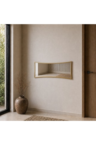 Modern Çerçeveli Boy Aynası 40x120 Cm Kavisli Minimalist Dekoratif Duvar Aynası Altın