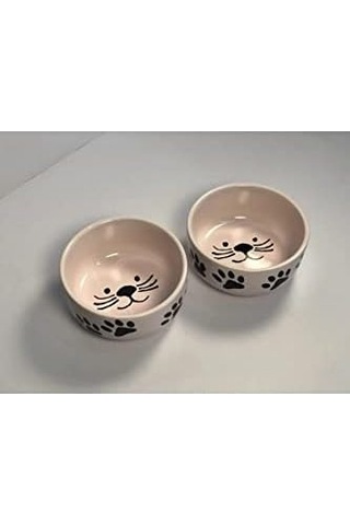 Seramik Kase Kedi Mama Su Kabı Pembe Renk 2&apos Li Açık