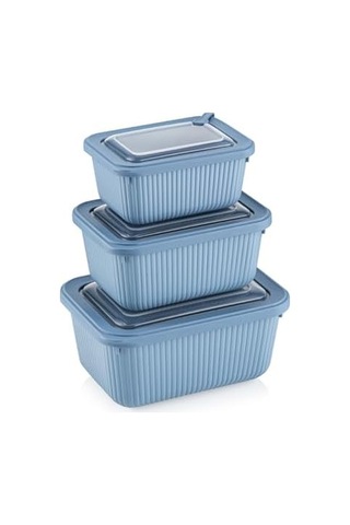 Dikdörtgen Saklama Kabı Seti, Bpa İçermez, 3 Parça, 600-1100-1800 Ml Mavi