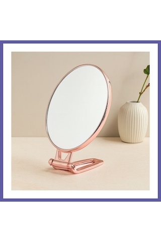 Bezos Oval Çift Taraflı Makyaj Aynası 16.5x13 Cm Katlanır Ayaklı Bakır Nıda Çok Renkli