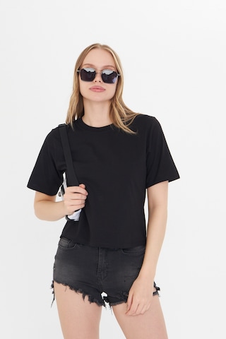 Kadın Siyah Yuvarlak Yaka Regular Fit Normal Kesim T-shirt Tişört SIYAH