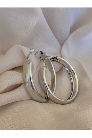 Halka Model Silver Renk Çelik Küpe 5cm Gümüş