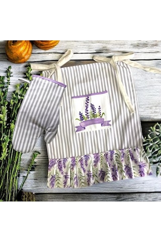 Lavanta Desen, Fırfırlı, Fırın Önlüğü Örtüsü Ve Eldiveni