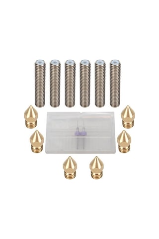 3d Yazıcı M6 30mm Nozzle Boğazı 6 Adet + Mk8 Pirinç Nozzle 6 Adet + 2 Adet Matkap Ucu Temizleme Seti