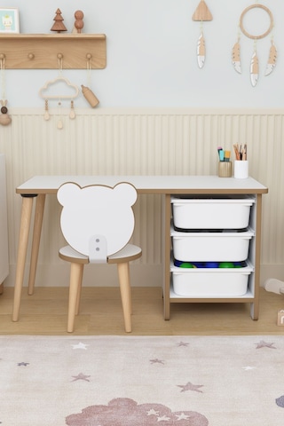 Çocuk Oyun Aktivite Masası 90x45 Cm 3 Sepetli Çocuk Çalışma Masası Arkalıklı Sandalye - Panda Çok Renkli