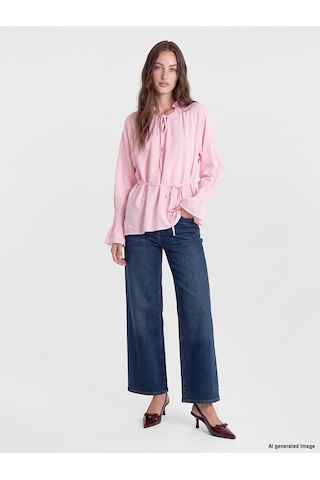 Lcw Modest Pembe Desenli Kuşaklı Kadın Gipeli Tunik