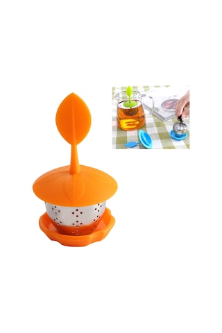 Sones Paslanmaz Çelik Silikon Askılı Çay Poşeti Çay Süzgeçleri Turuncu