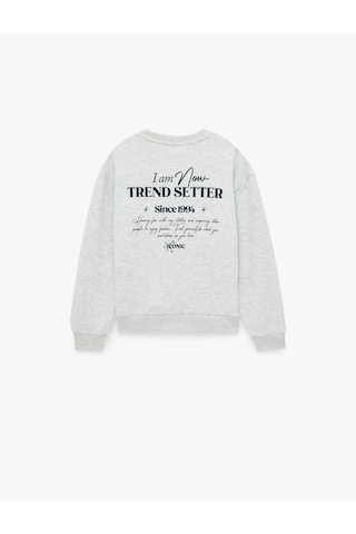 Koton Yıldız Detaylı Arkası Baskılı Uzun Kollu Bisiklet Yaka Sweatshirt Kar Melanj 7wkg10510ak Gri Melanj