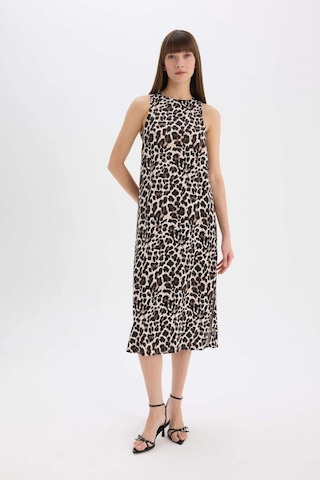 Defacto - Leopar Desenli Yuvarlak Yaka Saten Kolsuz Midi Abiye Elbise D7593AX24AU Siyah