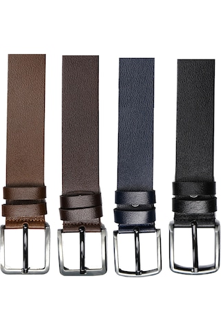 Hakiki Deri 4 Cm Klasik Erkek Kemer 4 Adet - Kahverengi,lacivert,taba,siyah Kot/keten Çok Renkli