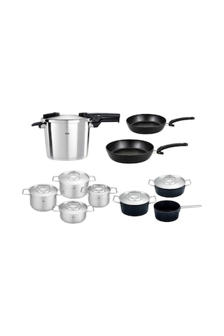 Fissler Vitaquick Premium 6lt Düdüklü Tencere Ve İndiksiyon Tabanlı Metal Kapaklı Tencere Tava Seti Gümüş - Siyah