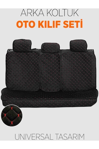 Tay Tüyü Terletmez Kumaş Oto Koltuk Kılıfı Arka Koltuk Seti - Siyah-kırmızı