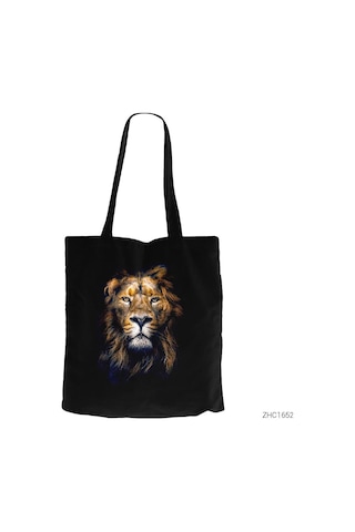 Aslan Kral Siyah Kanvas Bez Çanta