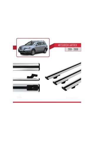 Mitsubishi Airtrek 2001-2008 Arası İle Uyumlu Basic Model Ara Atkı Tavan Barı Gri 3 Adet