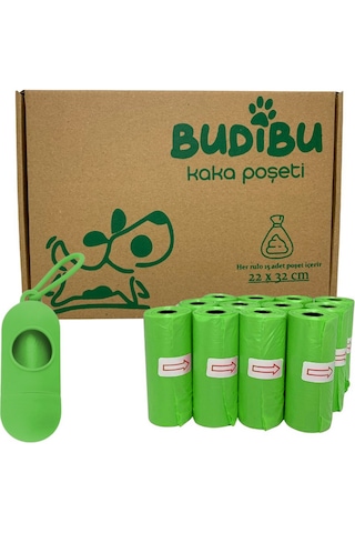 Budibu Köpek Kaka Poşeti Dışkı Torbası12 Rulo + Taşıma Çantası Yeşil