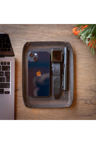 Minimal X Design Masaüstü Organizer, Toplayıcı, Hakiki Deri Vale Tepsisi, Telefon Pedi, Deri Sümen, Deri Pad, Deri