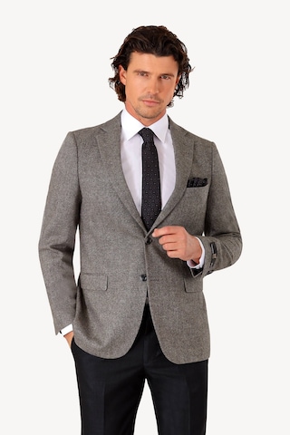 Erkek Gri Kışlık Yünlü Regular Fit Tek Ceket Gri