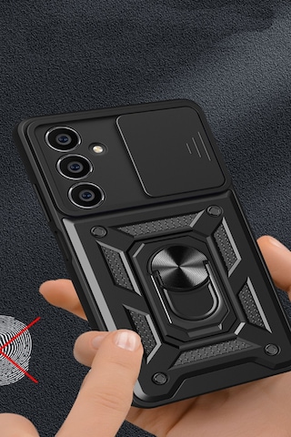 Samsung Galaxy Uyumlu S24 Kılıf Pars Lens Sürgülü Yüzüklü Standlı Korumalı Kılıf
