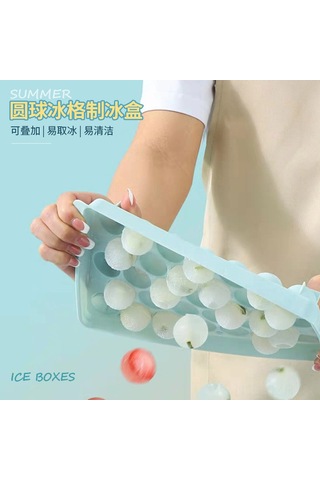 Geeroyoo Evde Kullanıma Ideal 33 Hücreli Yuvarlak Buzluk Seti - Kapağı Ve Çakmaçasıyla, Dayanıklı Materyal, Nordik Mavi, 2 Katlı Buz Dondurma Aleti Çok Renkli