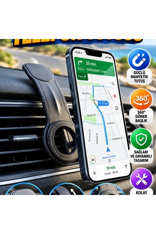 Manyetik Araç İçi Telefon Tutucu 360 Döner Alüminyum Dashboard Standı