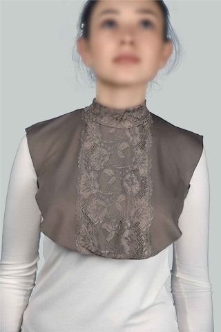 Altobeh Kadın Penye Tesettür Daire Yakalı Dantelli Boyunluk - Koyu Vizon