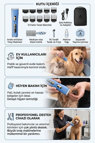Andis Envision Şarjlı Kedi Köpek Tıraş Makinesi - Pati Altı Ve Hijyen Tıraşı İçin Uygun