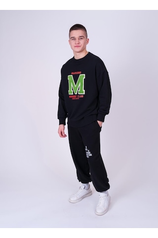 Erkek Çocuk M Harfi İşlemi Sweatshirt-13403-siyah Siyah