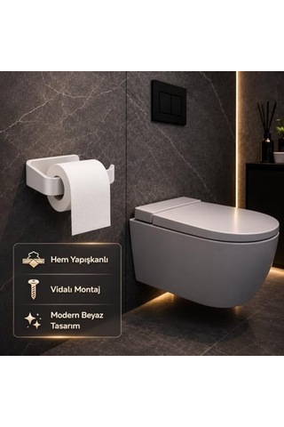 Beyaz Lamalı Tuvalet Kağıtlığı, Wc Kağıt Askılığı, Hem Yapışkanlı Hem Vidalı Montajlı, Açık Uç Tasarımlı Banyo Tuvalet Kağıdı Tutucu 000 Açık Krem