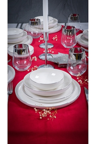 Heda Porselen Rüya Platin Yaldız 24 Parça 6 Kişilik Porselen Yemek Takımı